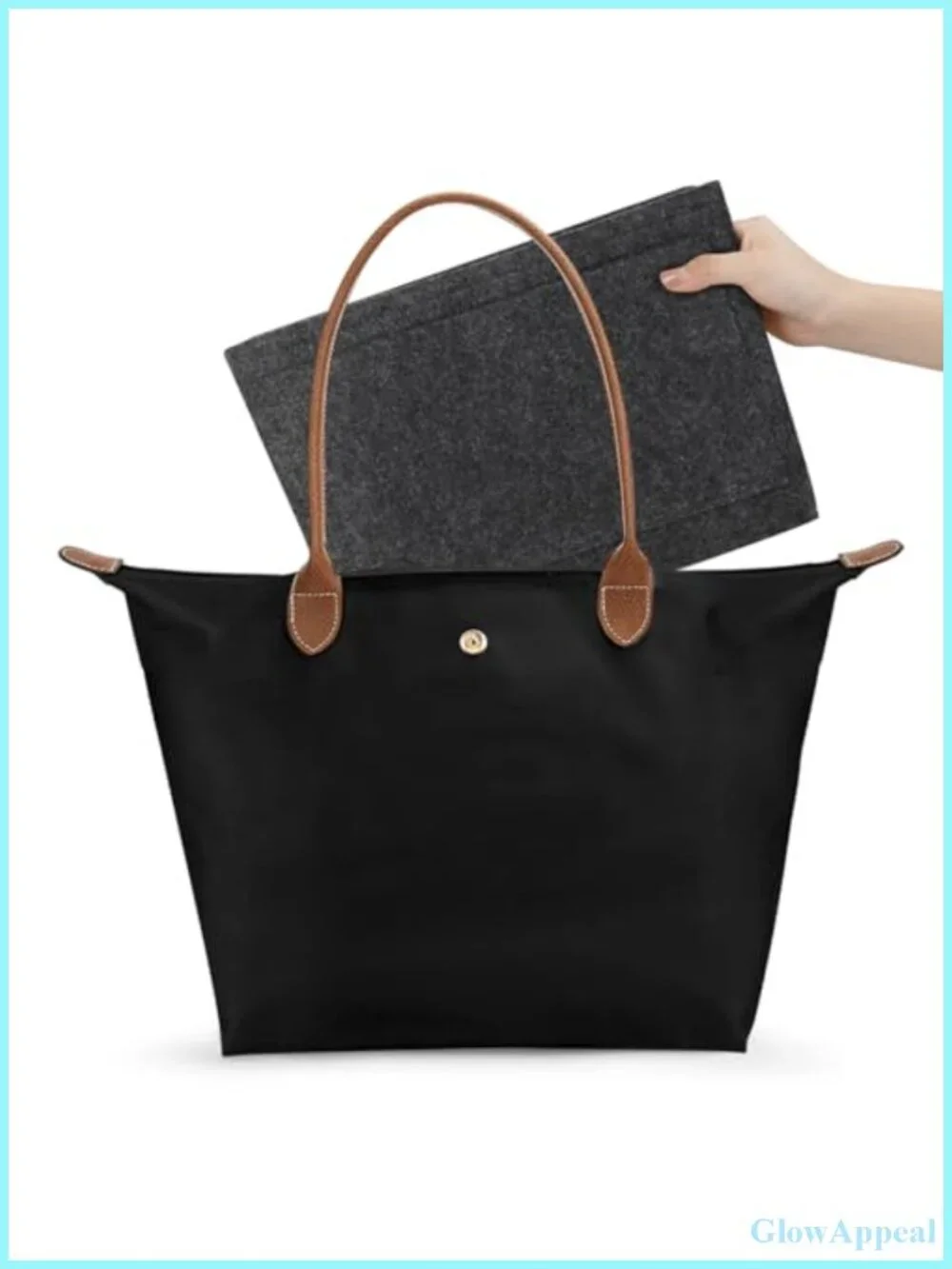 Nylon & Vegan Leather Tote Bag with 7 Pockets, Foldable Travel Work Bag